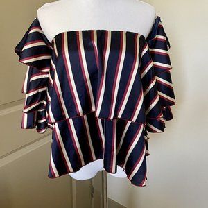 Alpha Omega *** SALE *** women's Blue Strapless Off Shoulder Blouse New sm